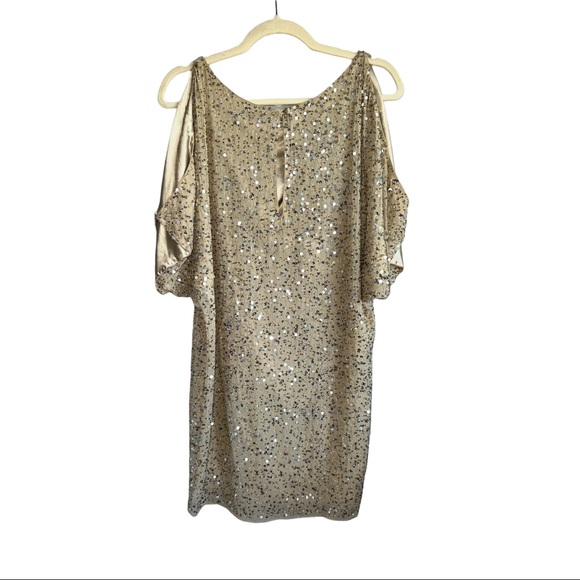 Aidan Mattox Gold Sequins Dress Cold Shoulder Size 2 - Picture 8 of 13